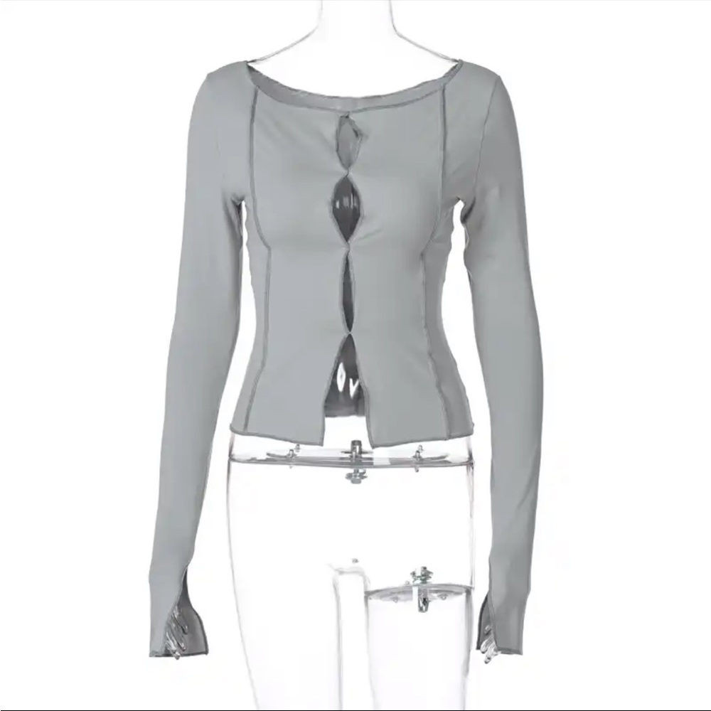 Y2k long sleeve cut out tops (BUNDLE OF BLACK AND GREY)